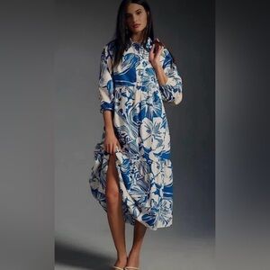 Maeve Bettina Floral Blue and White Maxi Dress